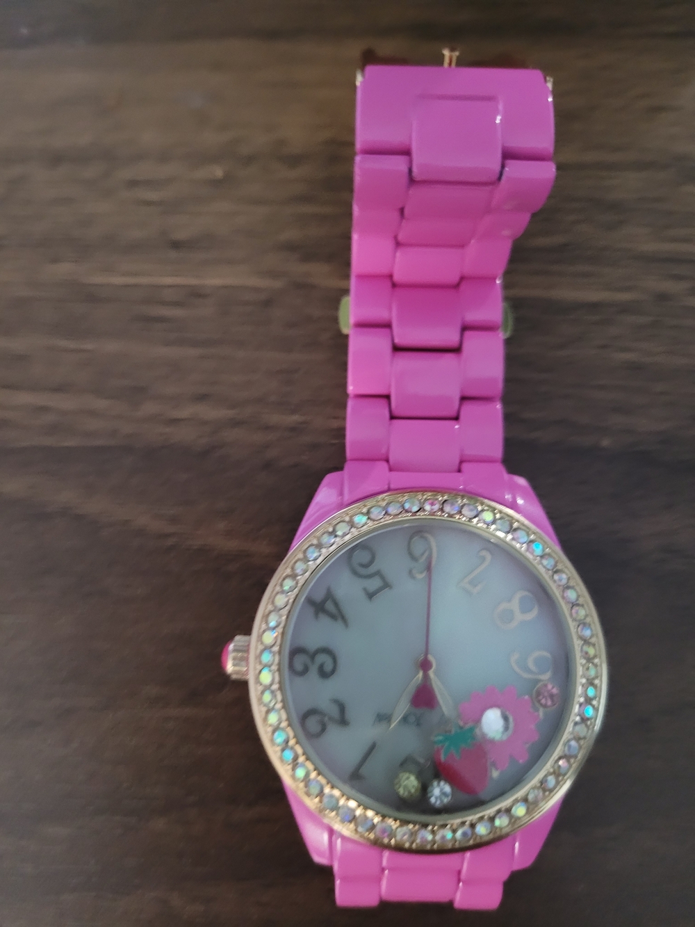 Betsey Johnson Pink Linked Bracelet Smartwatch Band with Crystal Accents